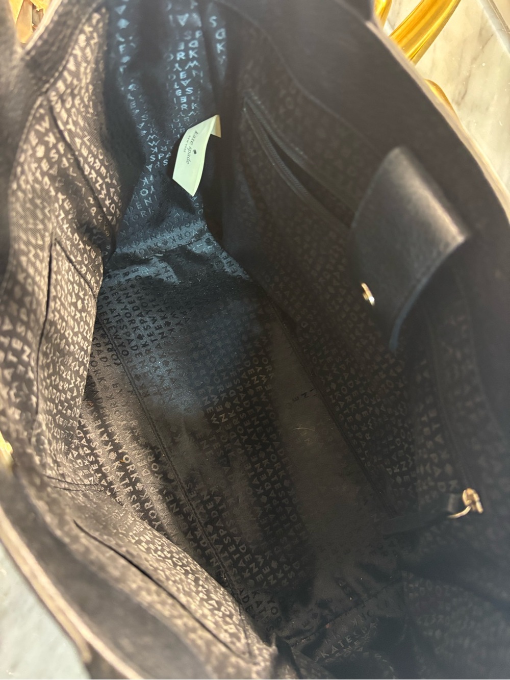 NWOT Kate Spade Black Leather Satchel with White Embroidered Geometric Pattern - Picture 4 of 8